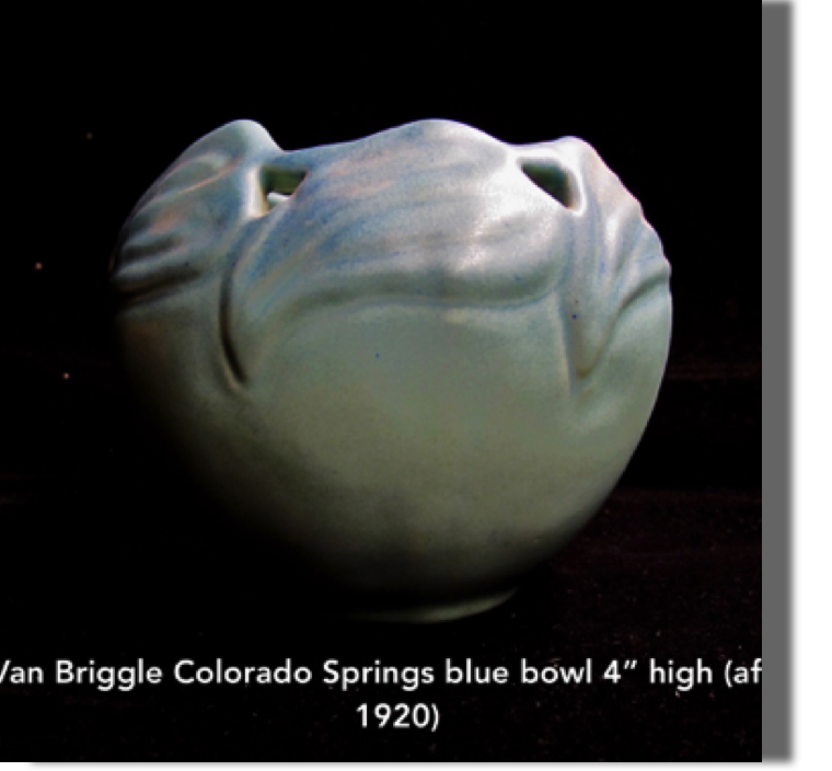Van Briggle Colorado Springs blue bowl 4" high, width is 5.0", design #847, from 1950's Van Briggle Colorado Springs blue bowl 4" high, width is 5.0", design #847, from 1950's